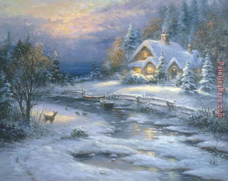 Winter Cottage painting - 2017 new Winter Cottage art painting